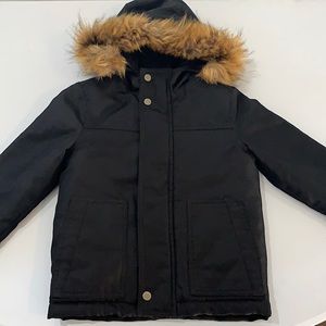 Gap Size XS (4-5) Black Winter Coat with Removable Faux Fur Trim on Hood